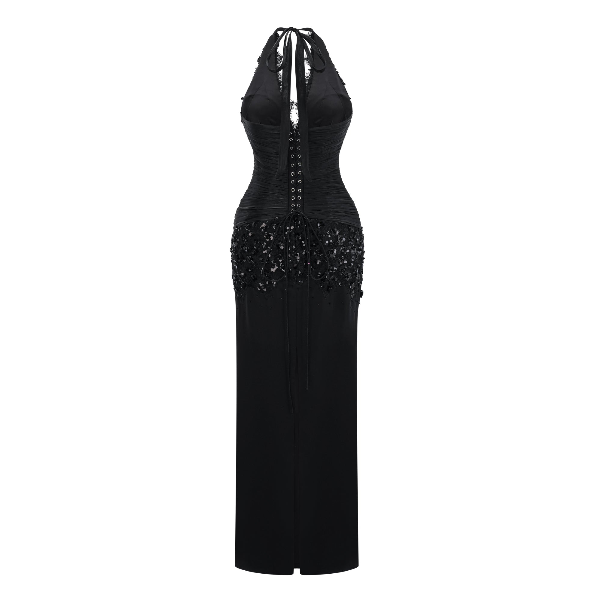 Siphokazi Black Halterneck Embellished Corset Maxi Gown (Final Sale-US Only)