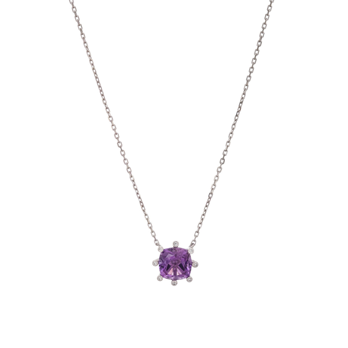 Giannetta Purple Square Cut Gemstone Pendant Sterling Silver Necklace