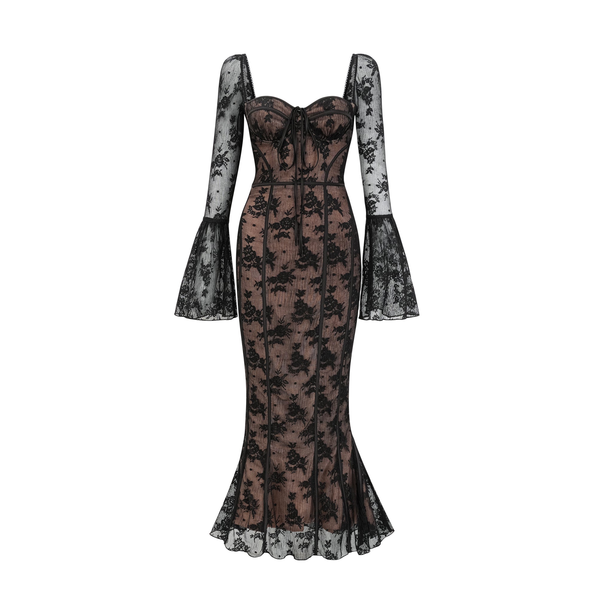 Marlene Black Flared Lace Maxi Dress (Final Sale-US Only)