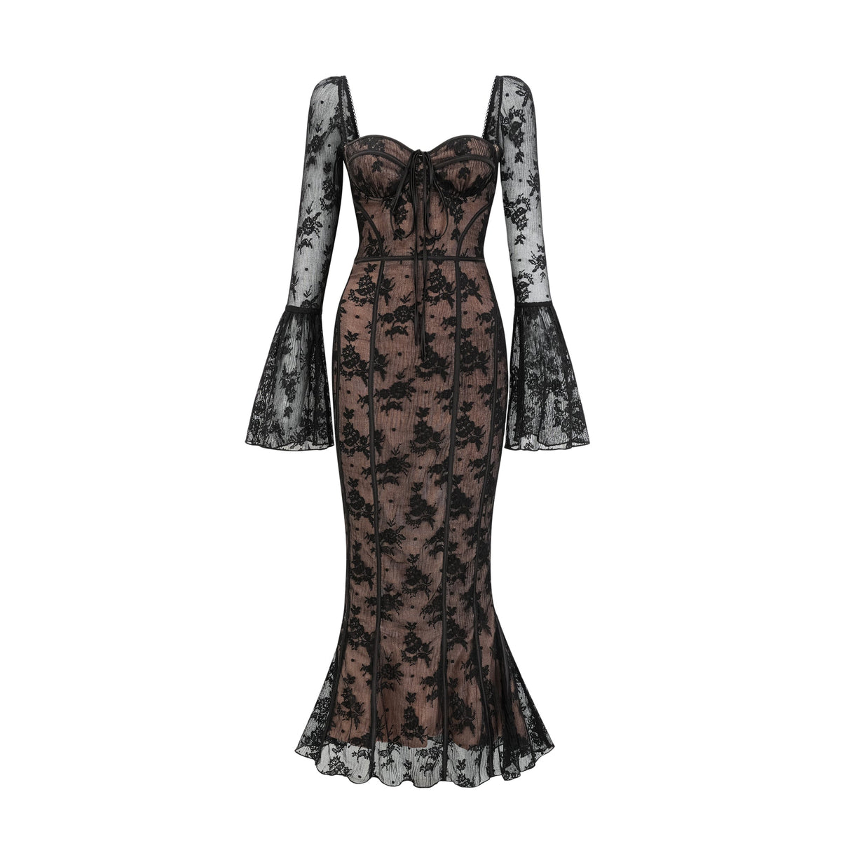 Marlene Black Flared Lace Maxi Dress (Final Sale-US Only)