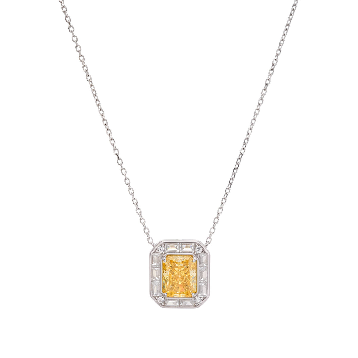 Eini Yellow Square Gemstone Pendant Sterling Silver Necklace
