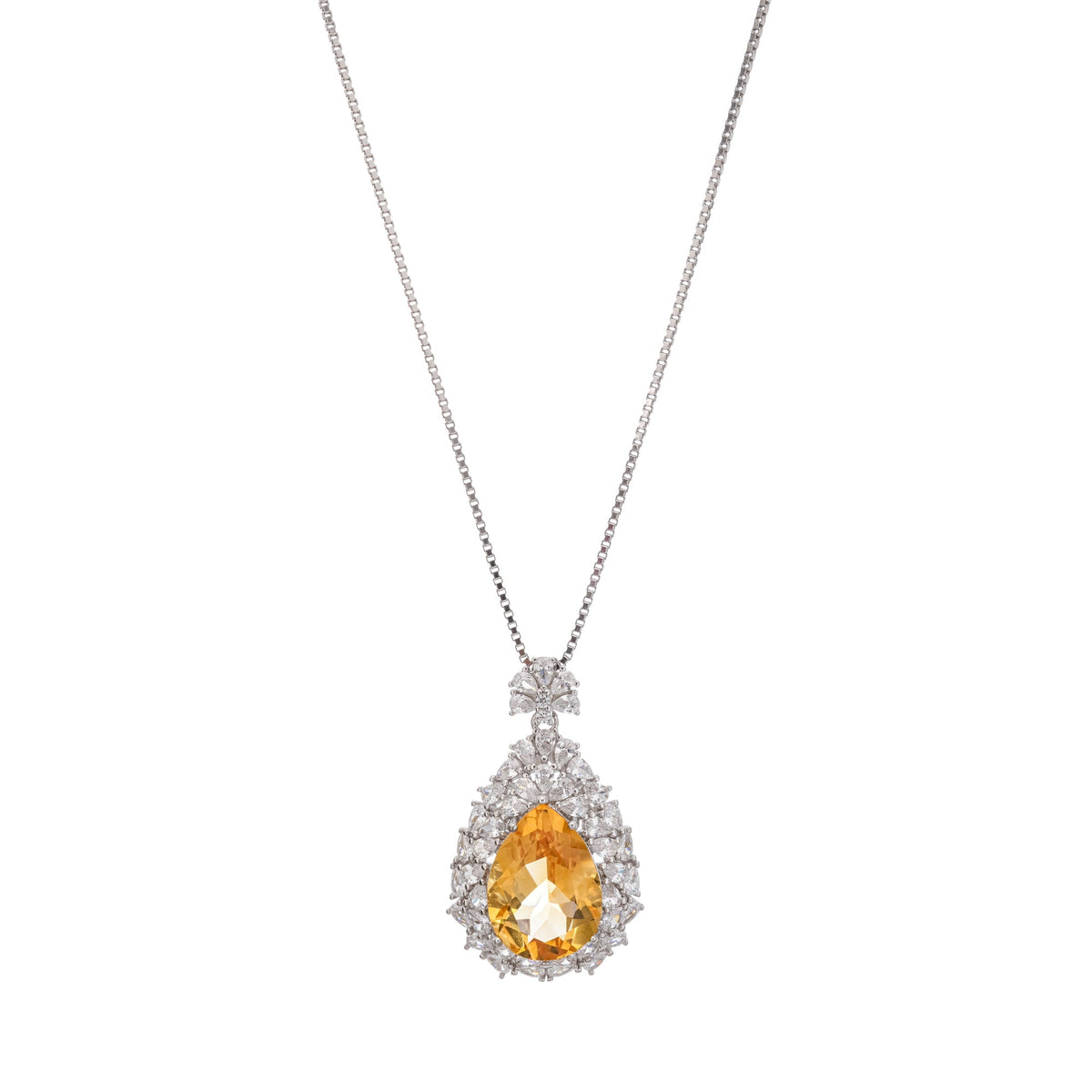 Giolla Yellow Teardrop Shaped Gemstone Pendant Sterling Silver Necklace
