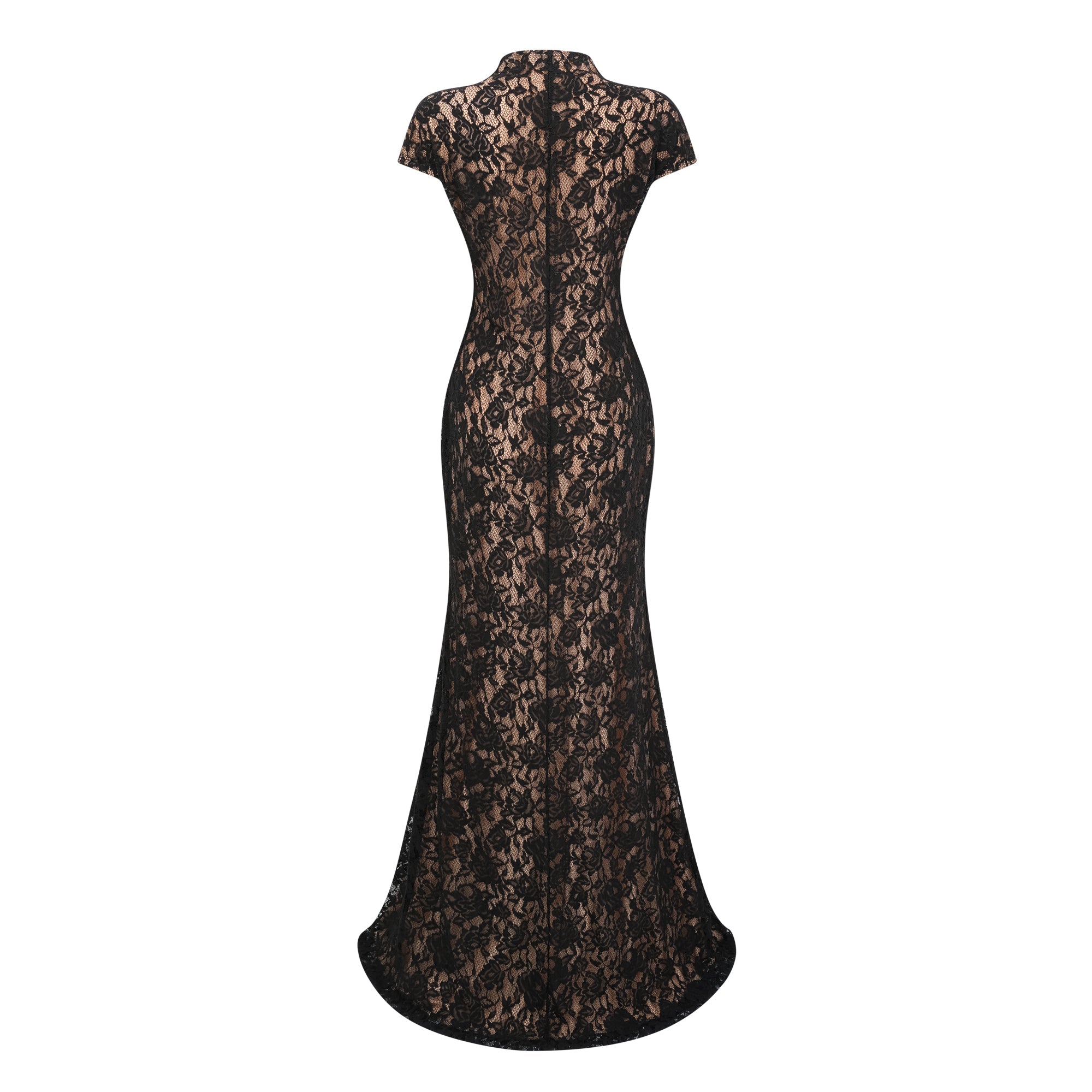 Andrea Black Keyhole Lace Maxi Dress with High Thigh Slit