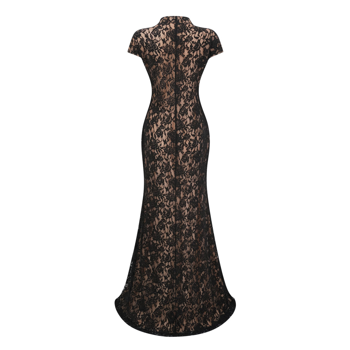 Andrea Black Keyhole Lace Maxi Dress with High Thigh Slit