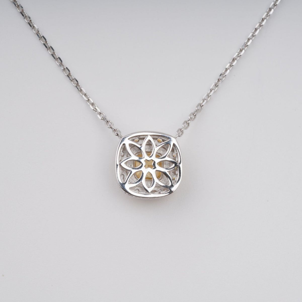 Aava Yellow Square Cut Gemstone Pendant Sterling Silver Necklace