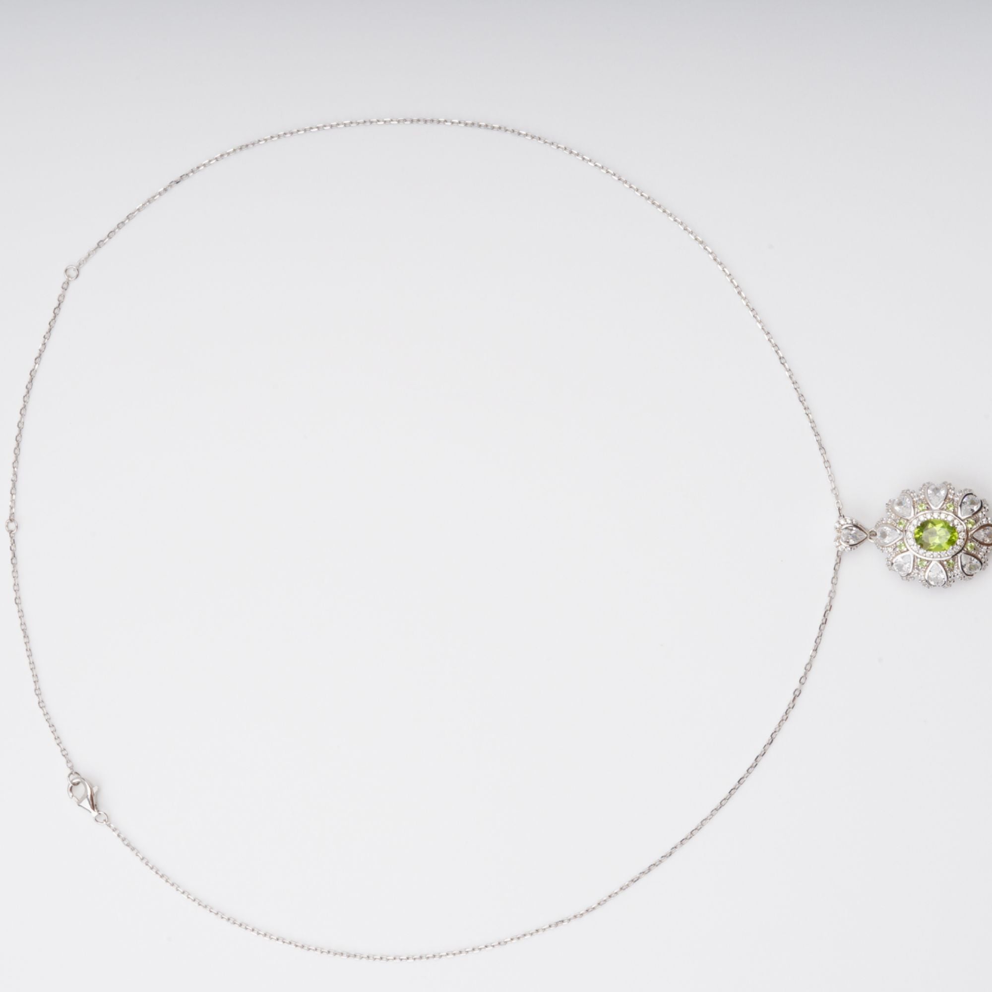 Kyliegh Green Floral Gemstone Pendant Sterling Silver Necklace
