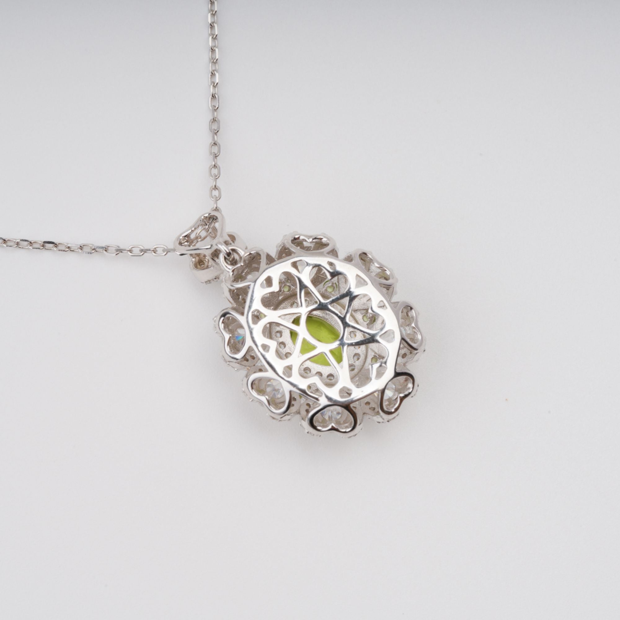Kyliegh Green Floral Gemstone Pendant Sterling Silver Necklace