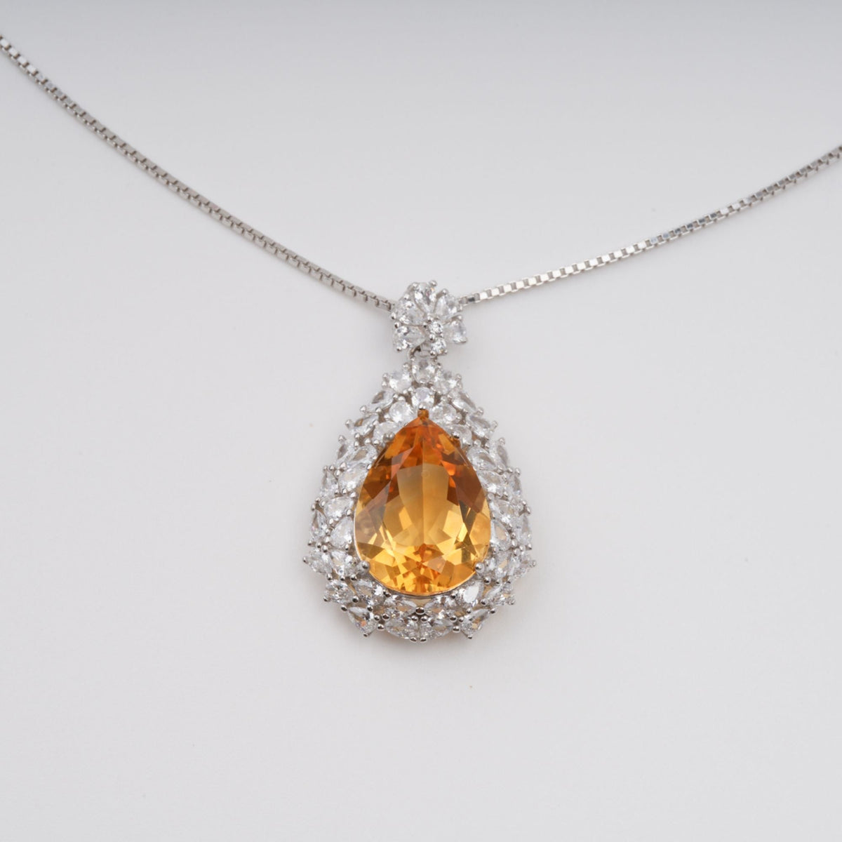 Giolla Yellow Teardrop Shaped Gemstone Pendant Sterling Silver Necklace