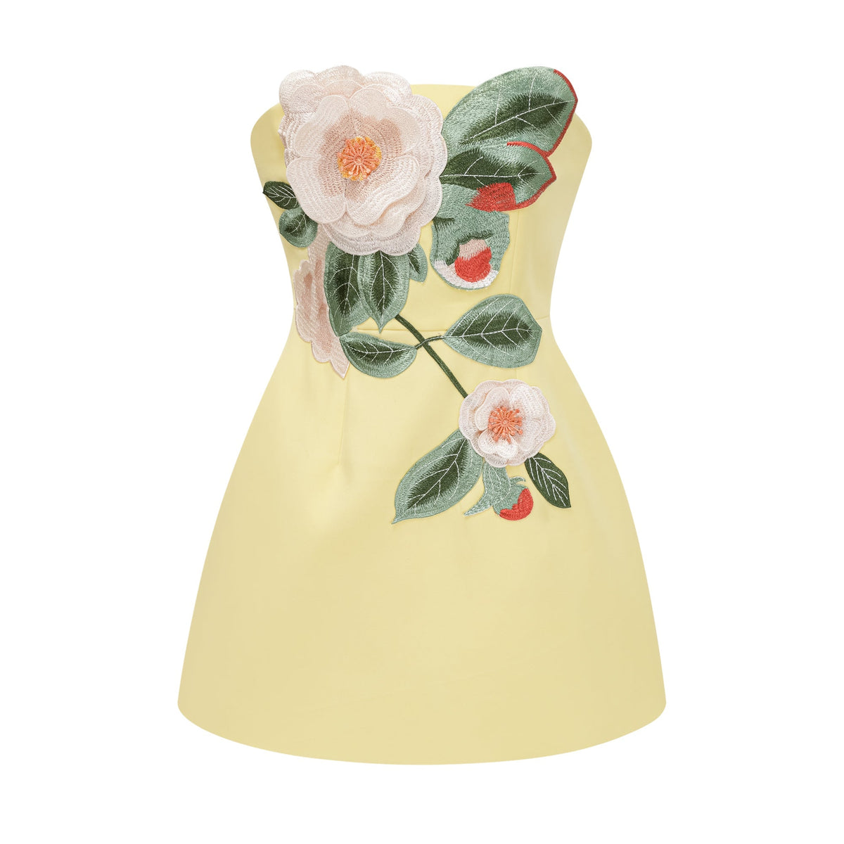 Abigail Yellow Floral Embroidered Mini Dress (Final Sale-US Only)