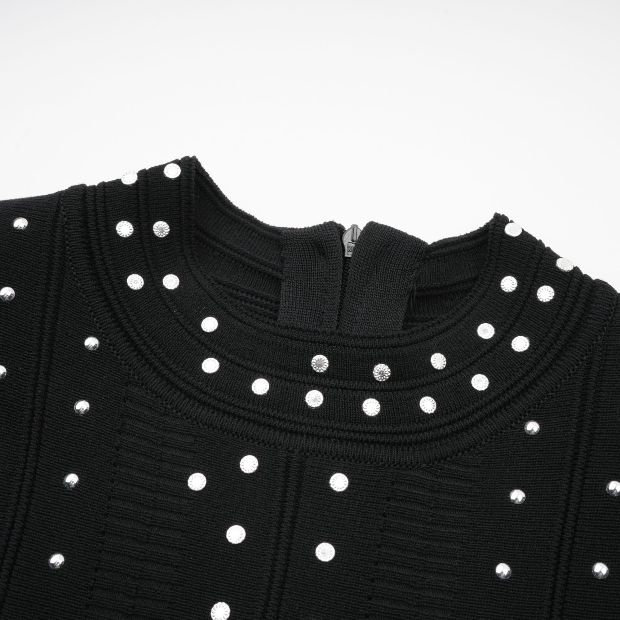 Fabienne Black Embellished Ruffled Knit Mini Dress (Final Sale)