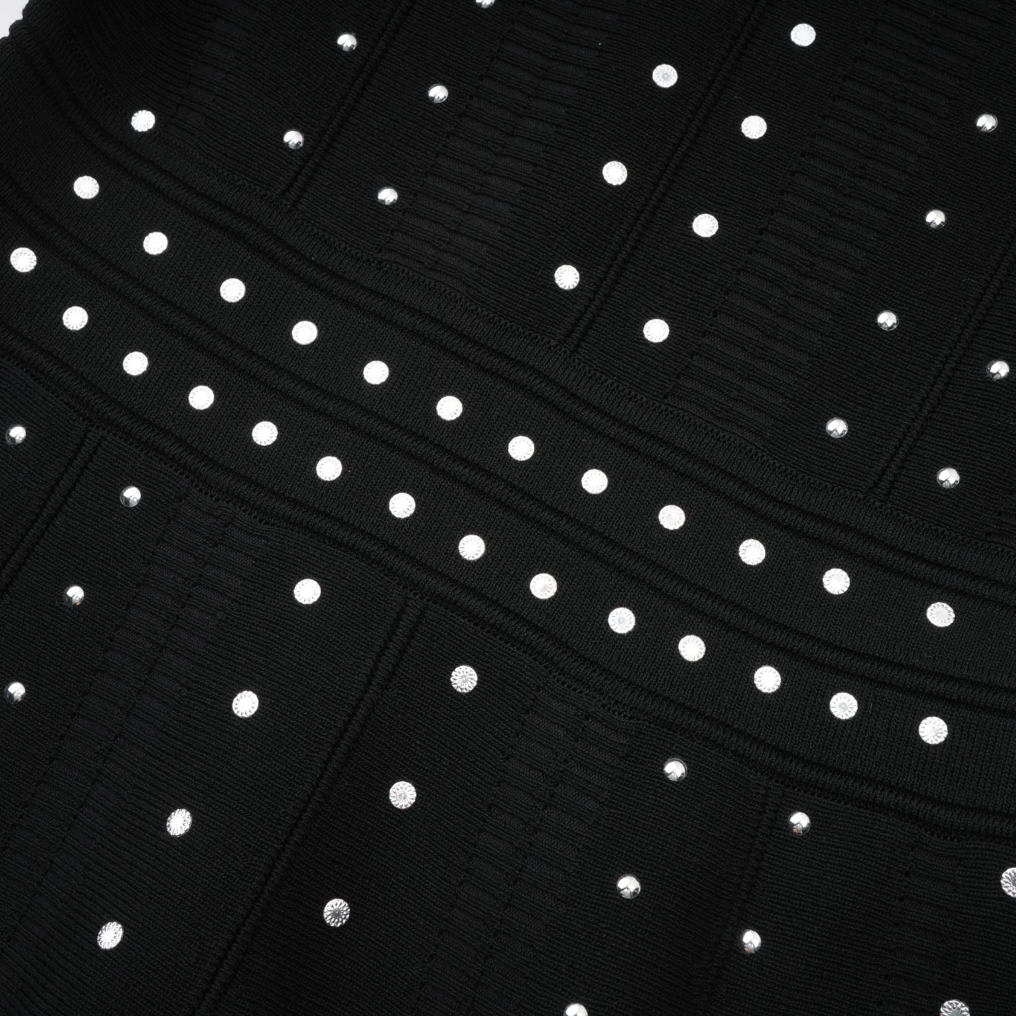 Fabienne black embellished ruffled knitted mini dress