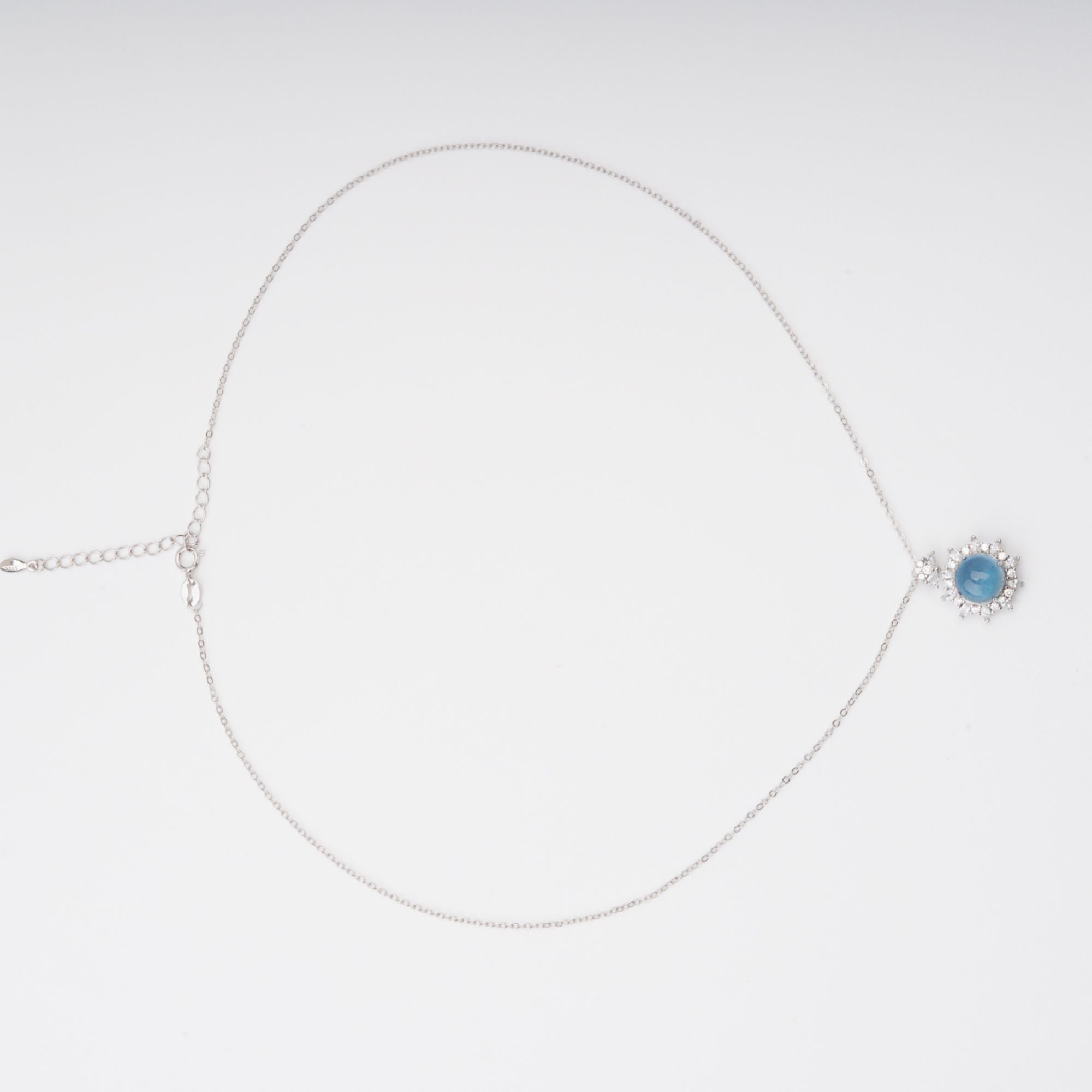Mielikki Blue Oval Gemstone Pendant Sterling Silver Necklace