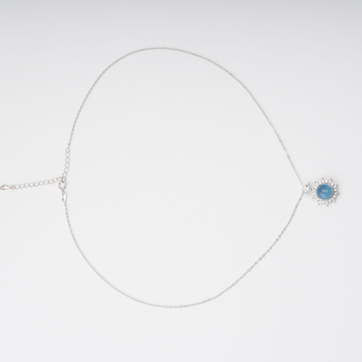 Mielikki Blue Oval Gemstone Pendant Sterling Silver Necklace