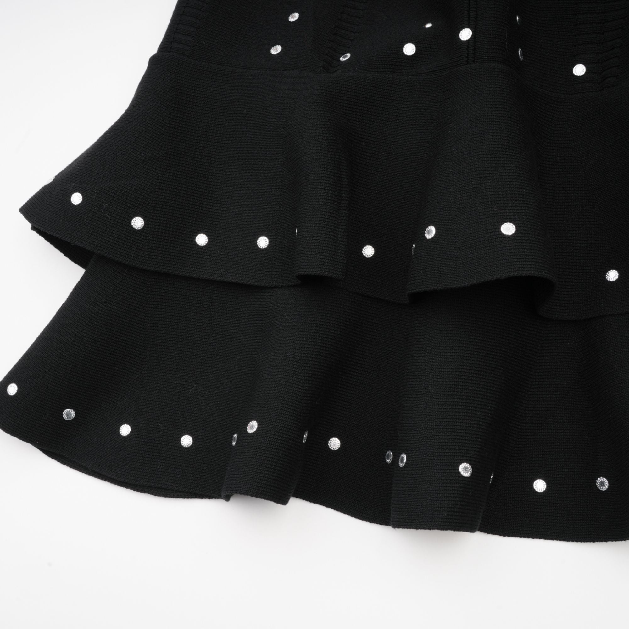 Fabienne Black Embellished Ruffled Knit Mini Dress (Final Sale)