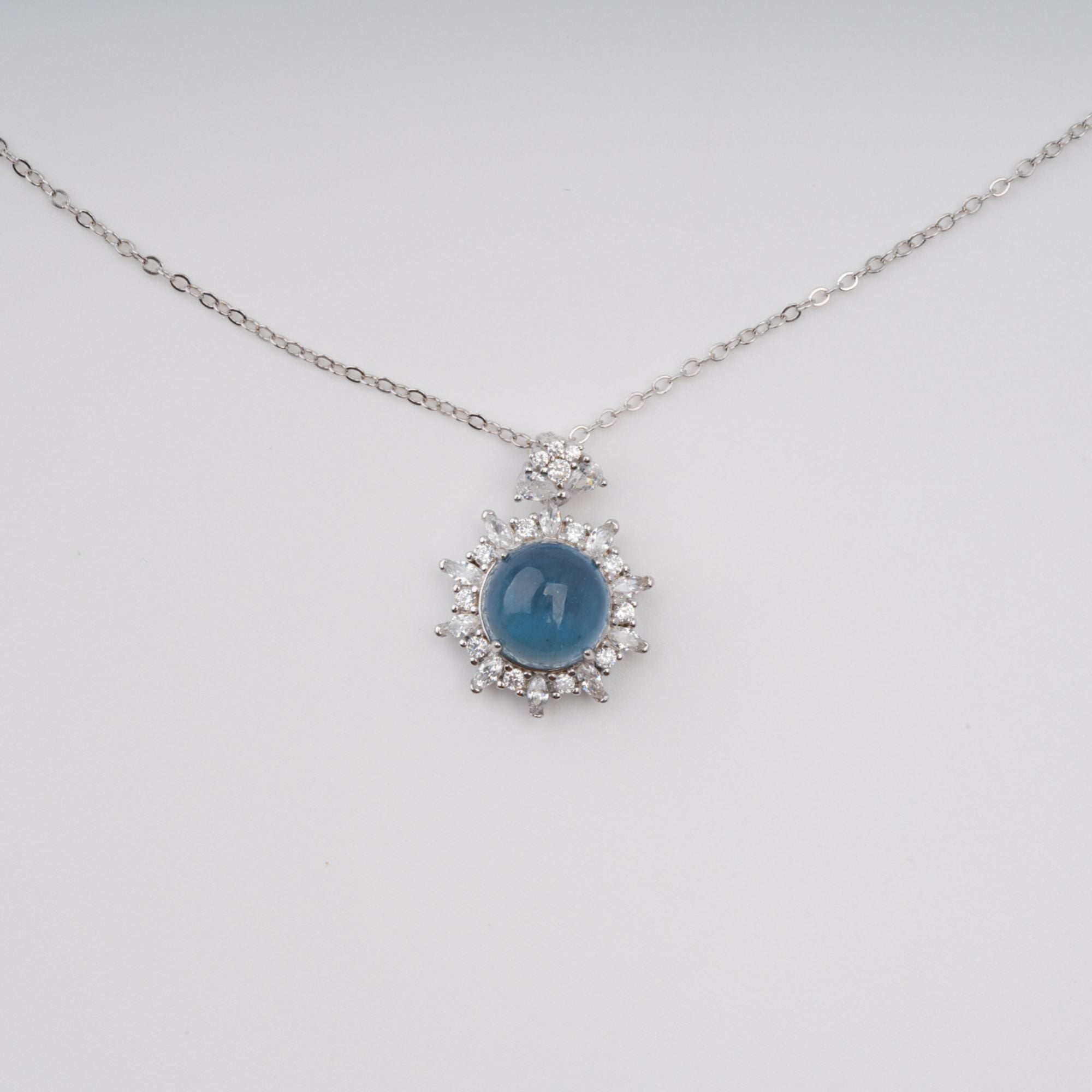 Mielikki Blue Oval Gemstone Pendant Sterling Silver Necklace