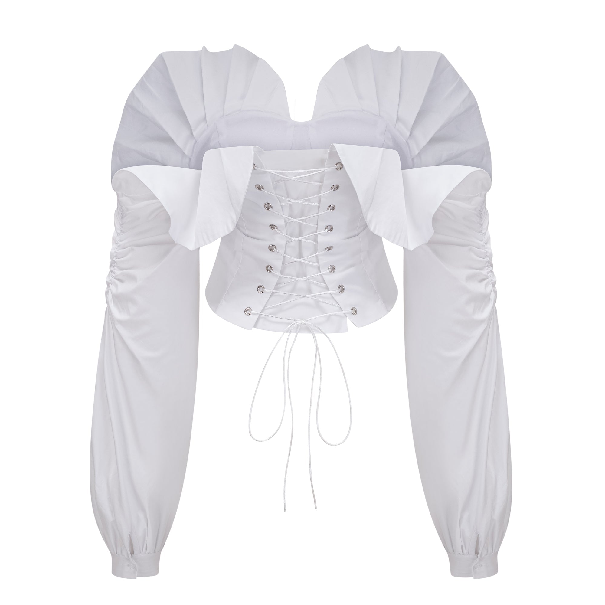 Alicia White Ruched Blouse & Skirt Set