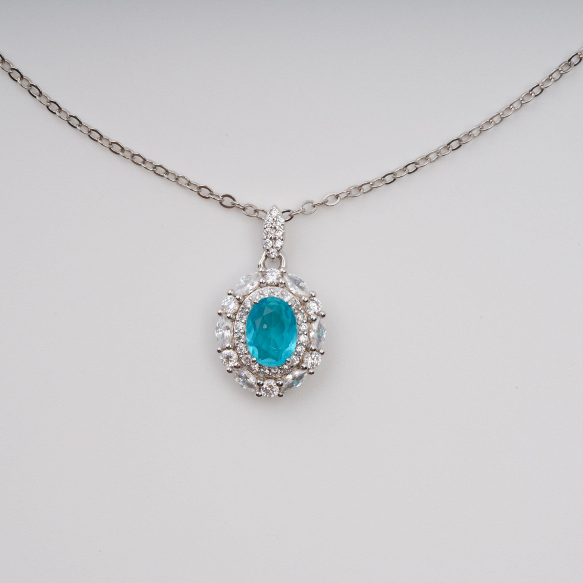 Annina Blue Oval Gemstone Pendant Sterling Silver Necklace