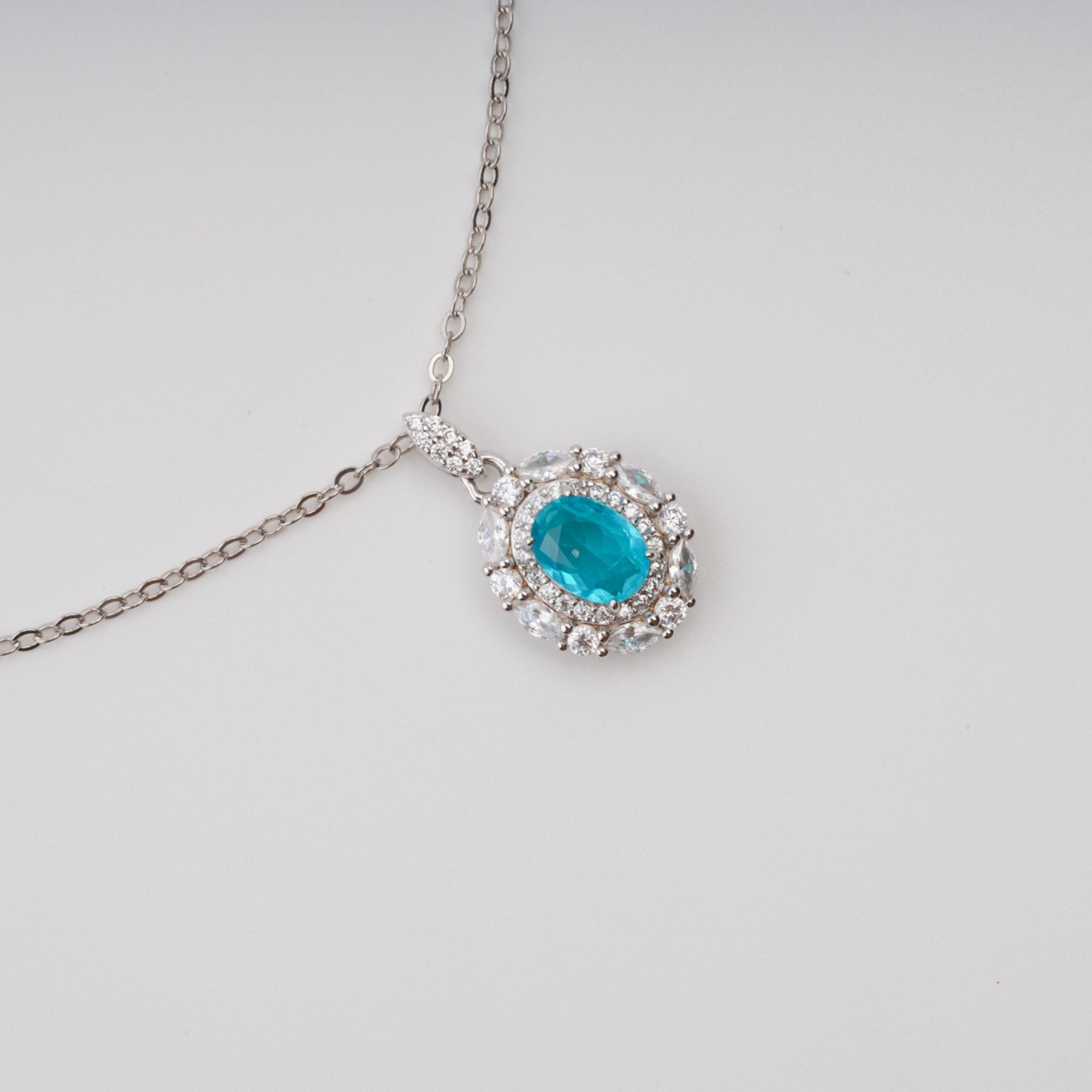Annina Blue Oval Gemstone Pendant Sterling Silver Necklace