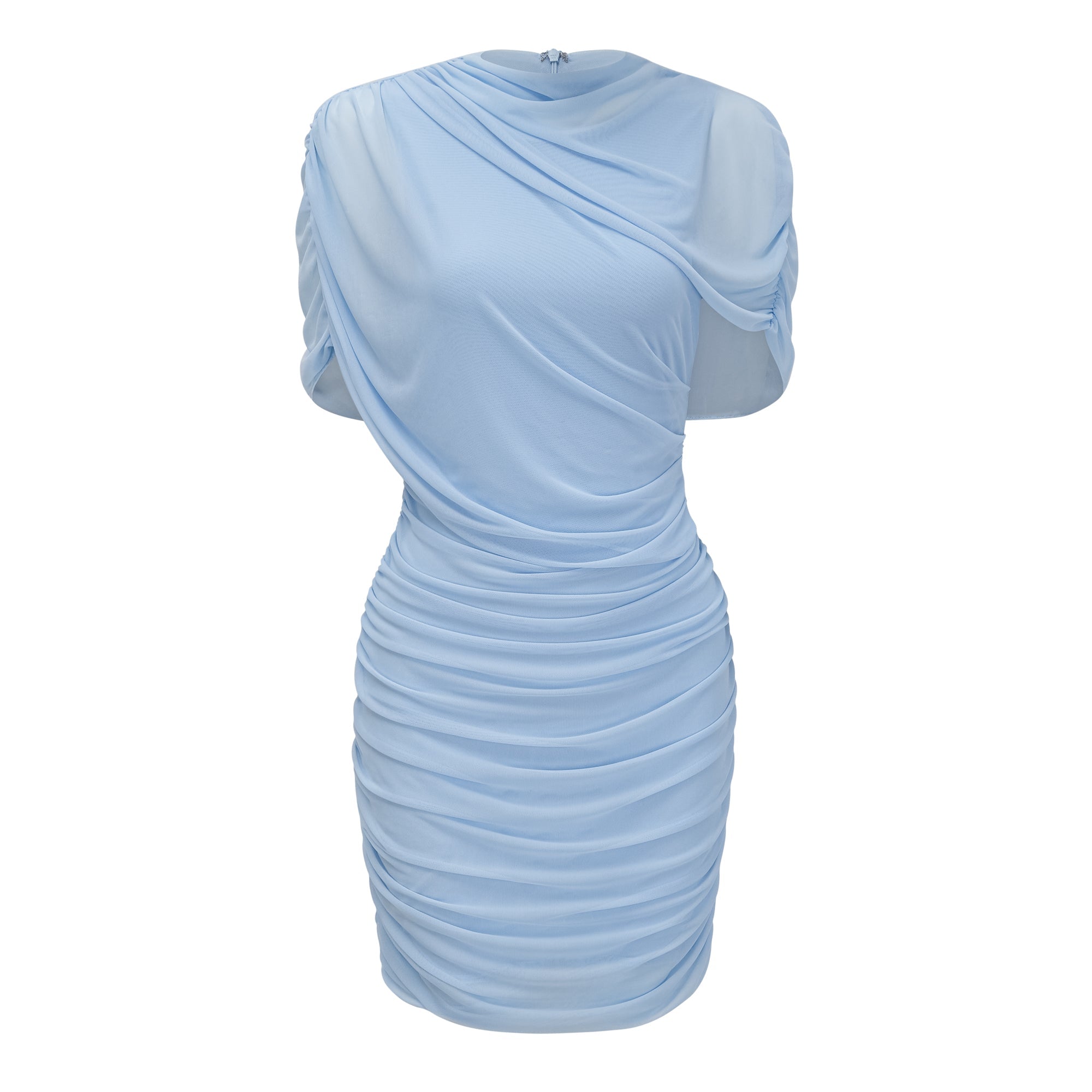 Sylphe Baby-Blue Asymmetrical Pleated Sleeveless Mini Dress (Final Sale-US Only)