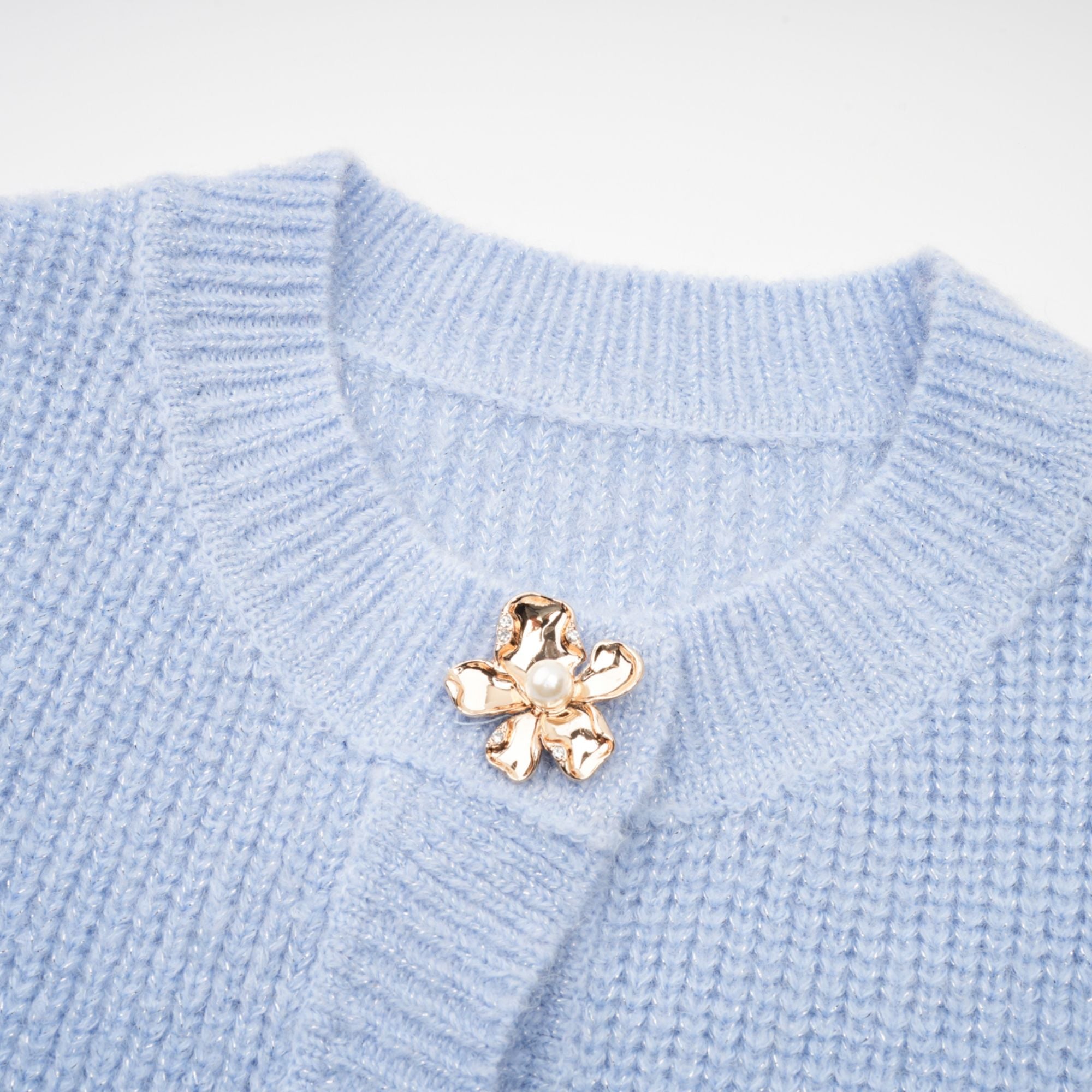 Chantal blue knit blouse & skirt matching set