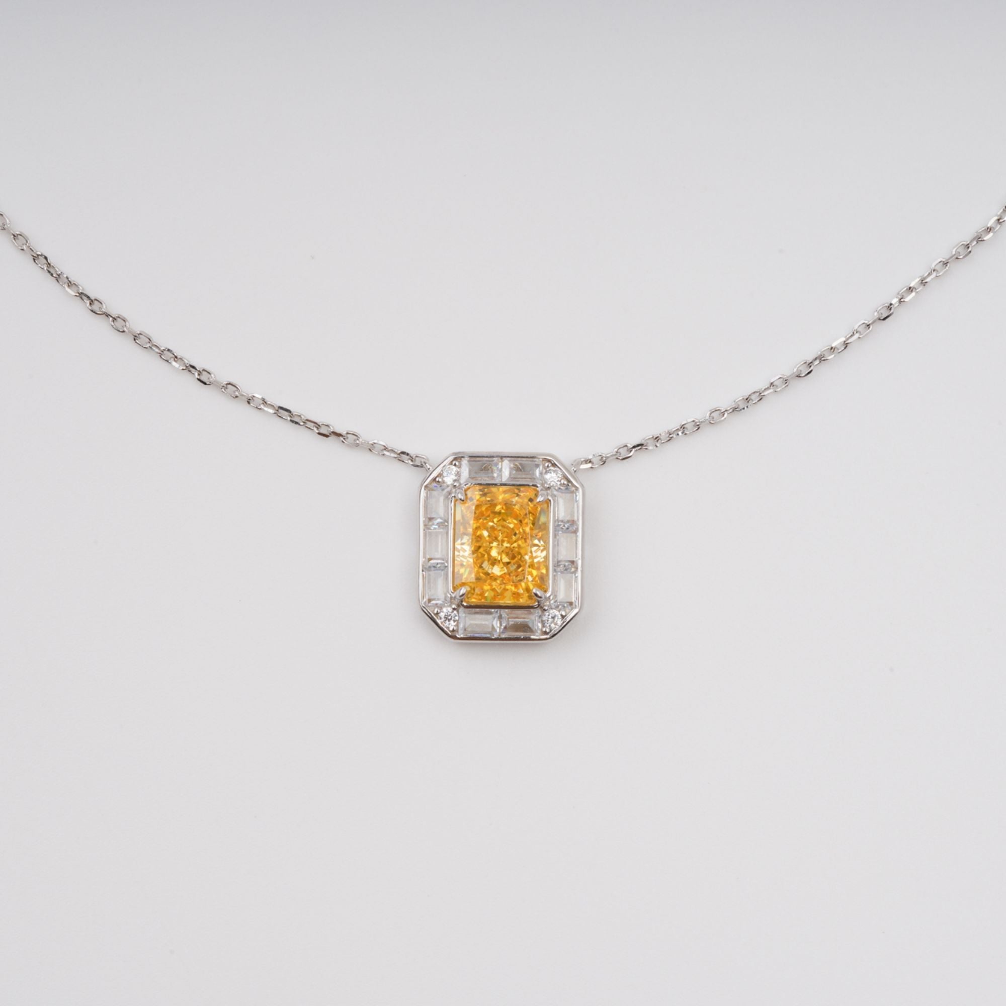 Eini Yellow Square Gemstone Pendant Sterling Silver Necklace
