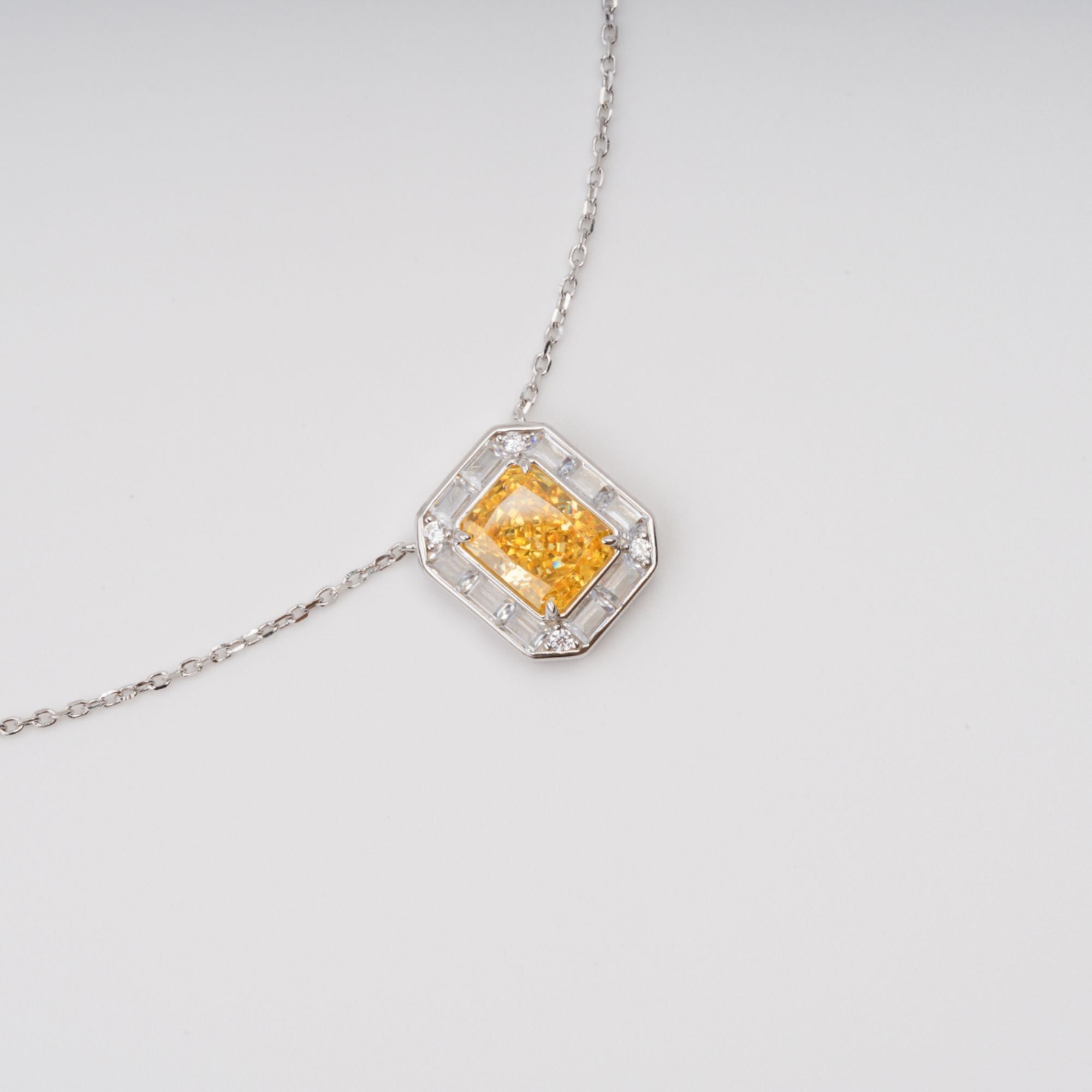 Eini Yellow Square Gemstone Pendant Sterling Silver Necklace