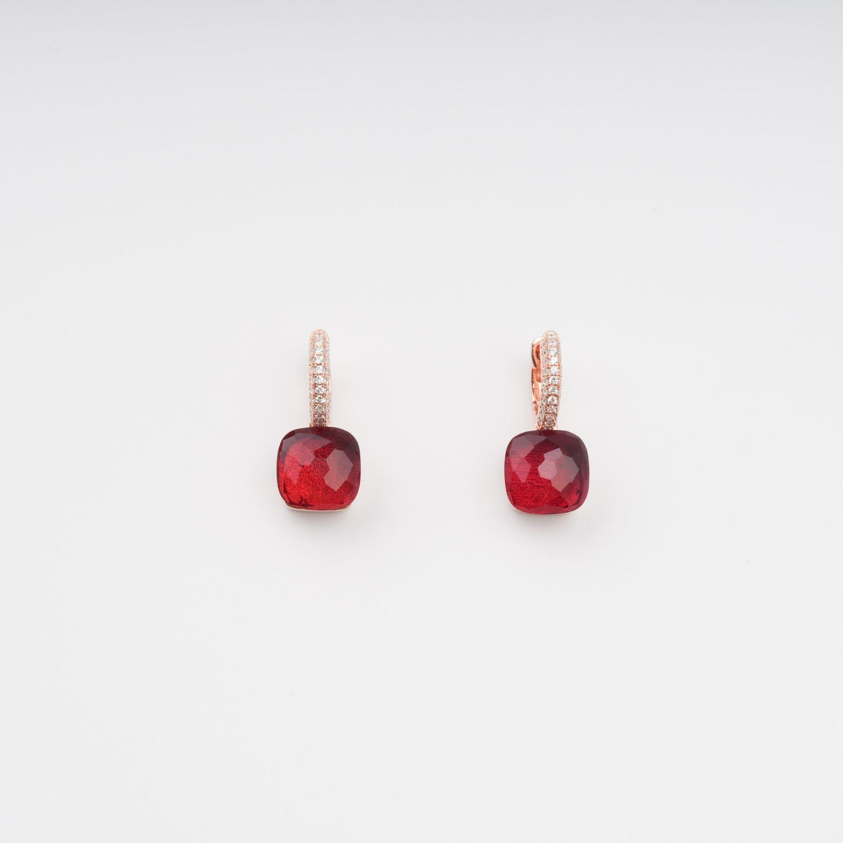 Aava Red Cushion Cut Gemstone Hoop Sterling Silver Earrings