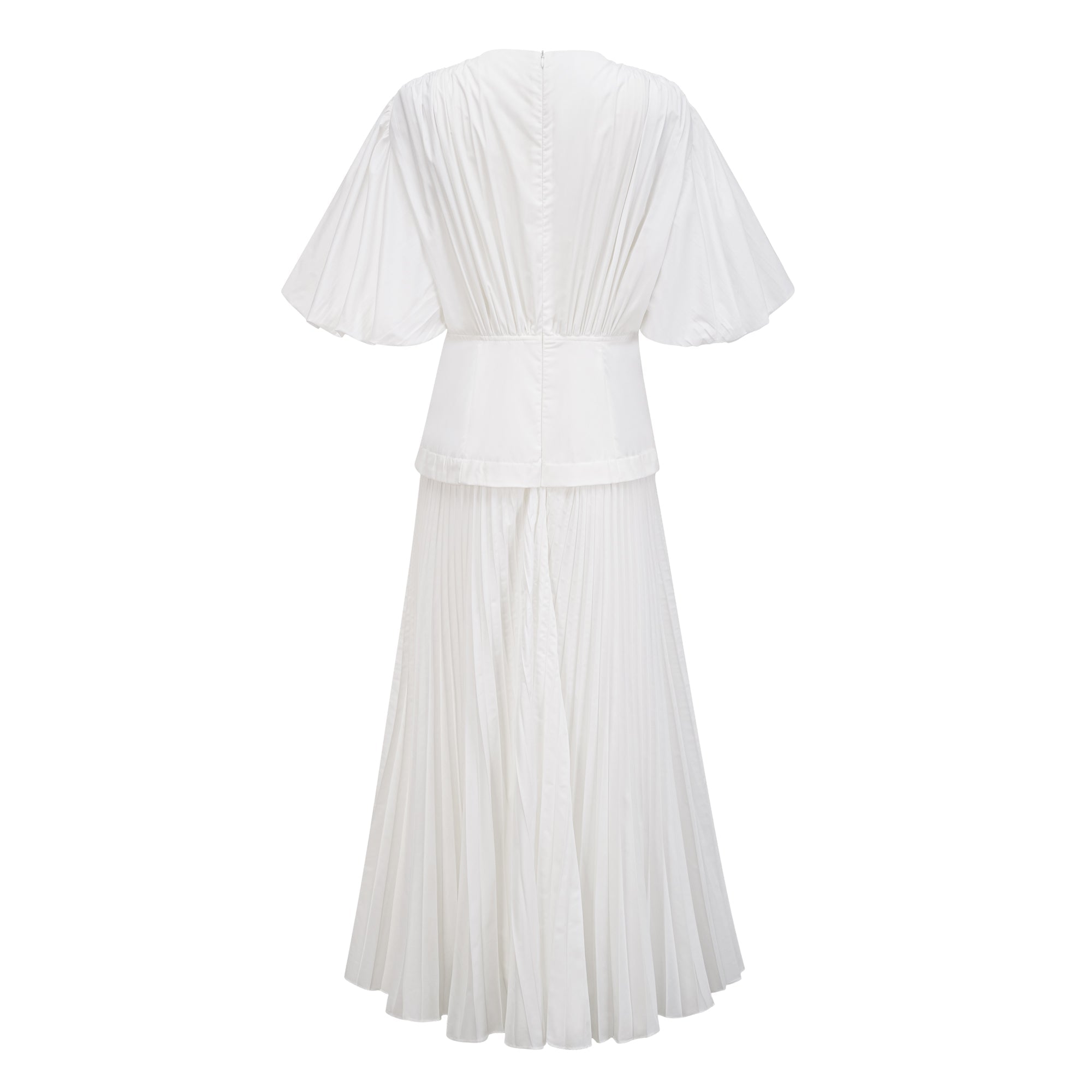 Vienne White Lace-Up Pleated Maxi Dress