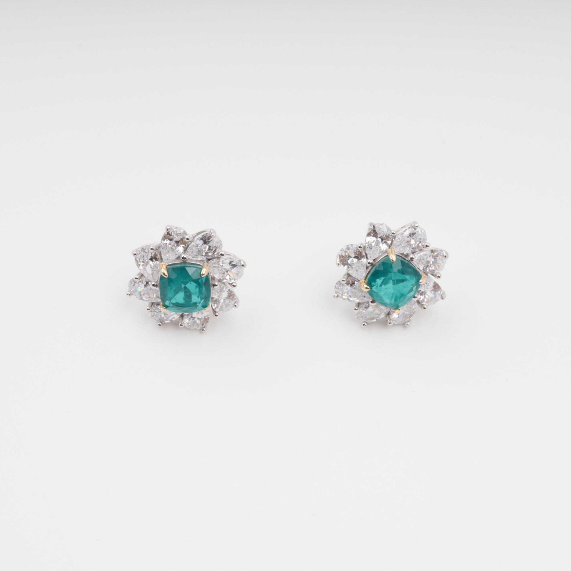 Erica Green Flower Shaped Gemstone Sterling Silver Earrings