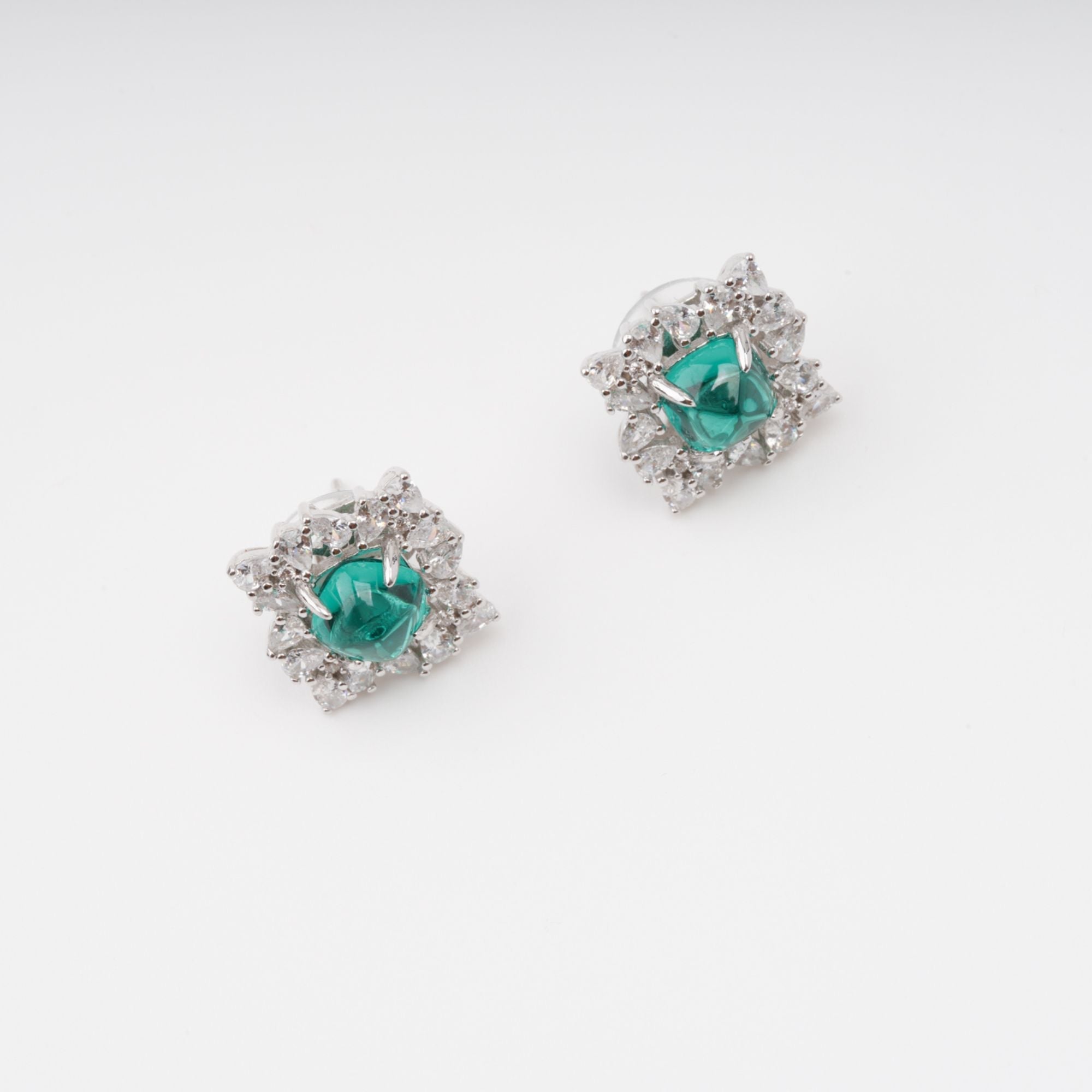 Hilja Green Round Cut Gemstone Sterling Silver Earrings