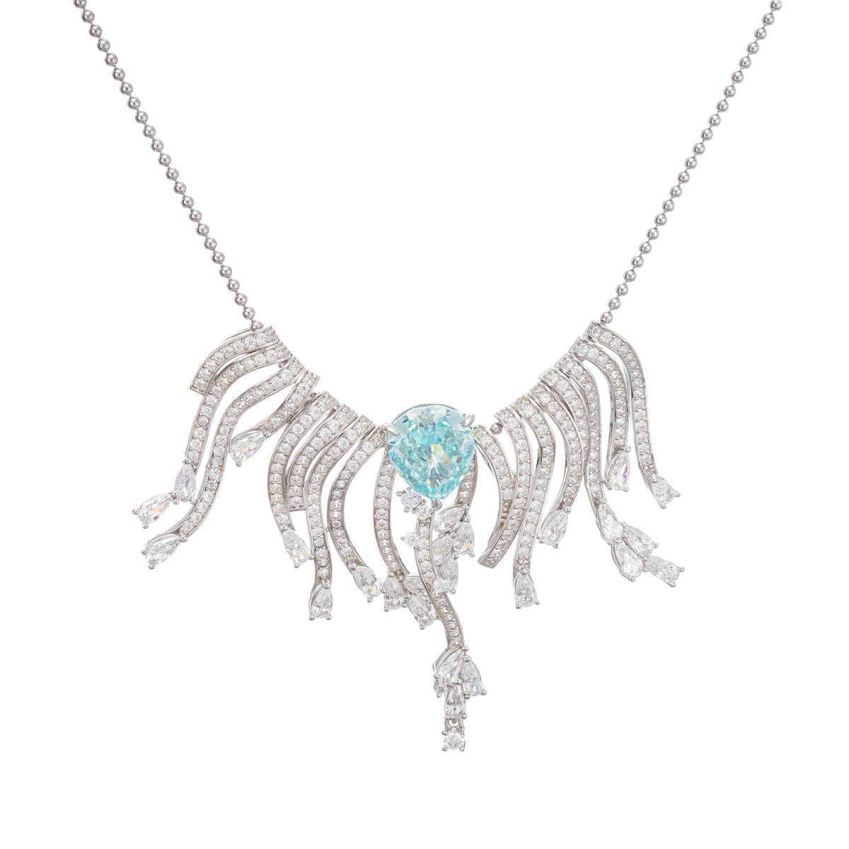 Beata Aquamarine Pear Cut Gemstone Asymmetrical Pendant Sterling Silver Necklace