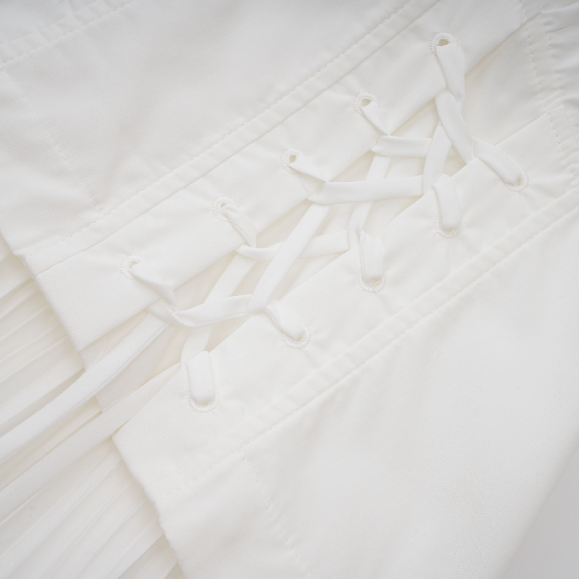 Vienne White Lace-Up Pleated Maxi Dress