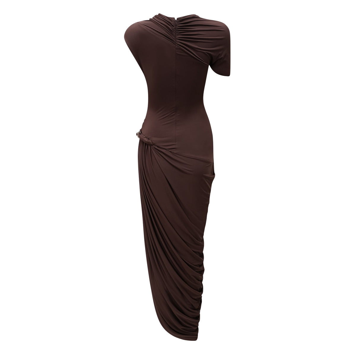 Prune Brown Night Out Asymmetrical Ruched Midi Dress (Final Sale-US Only)