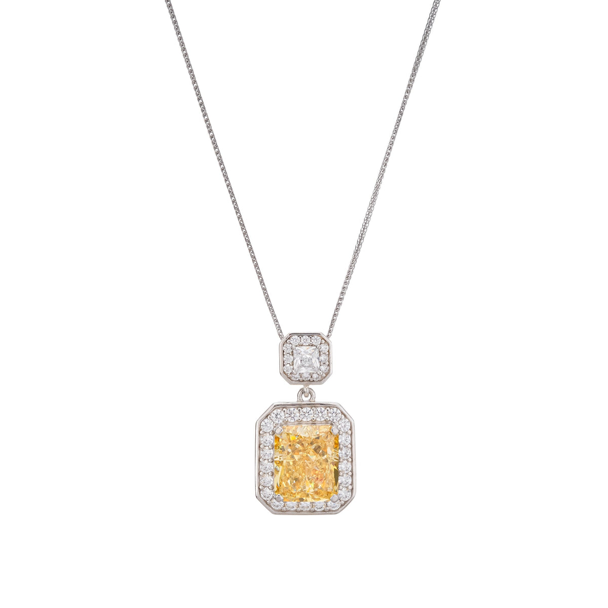 Pirjo Yellow Emerald Cut Gemstone Pendant Sterling Silver Necklace