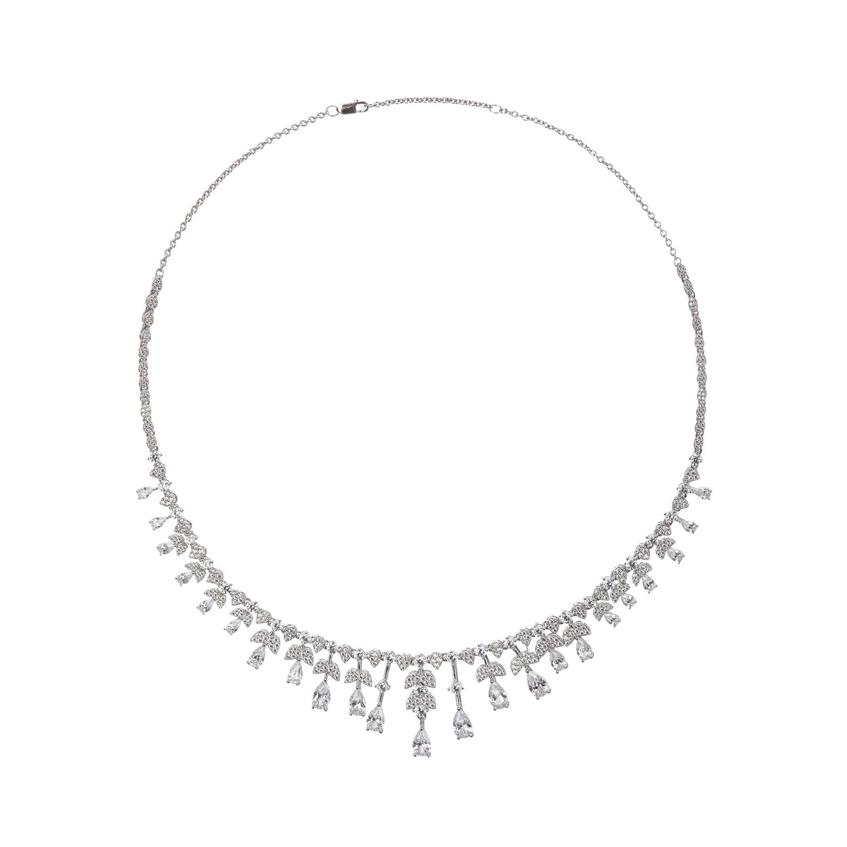 Salli Silver Tone Symmetrical Embellished Sterling Silver Necklace