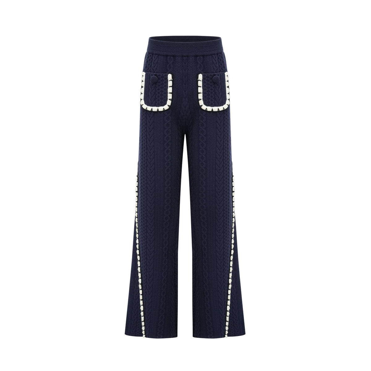 Elvira navy blue crochet-knit cardigan & trousers matching set (Final Sale-US Only)