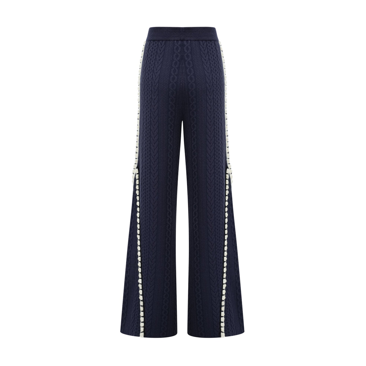 Elvira navy blue crochet-knit cardigan & trousers matching set (Final Sale)