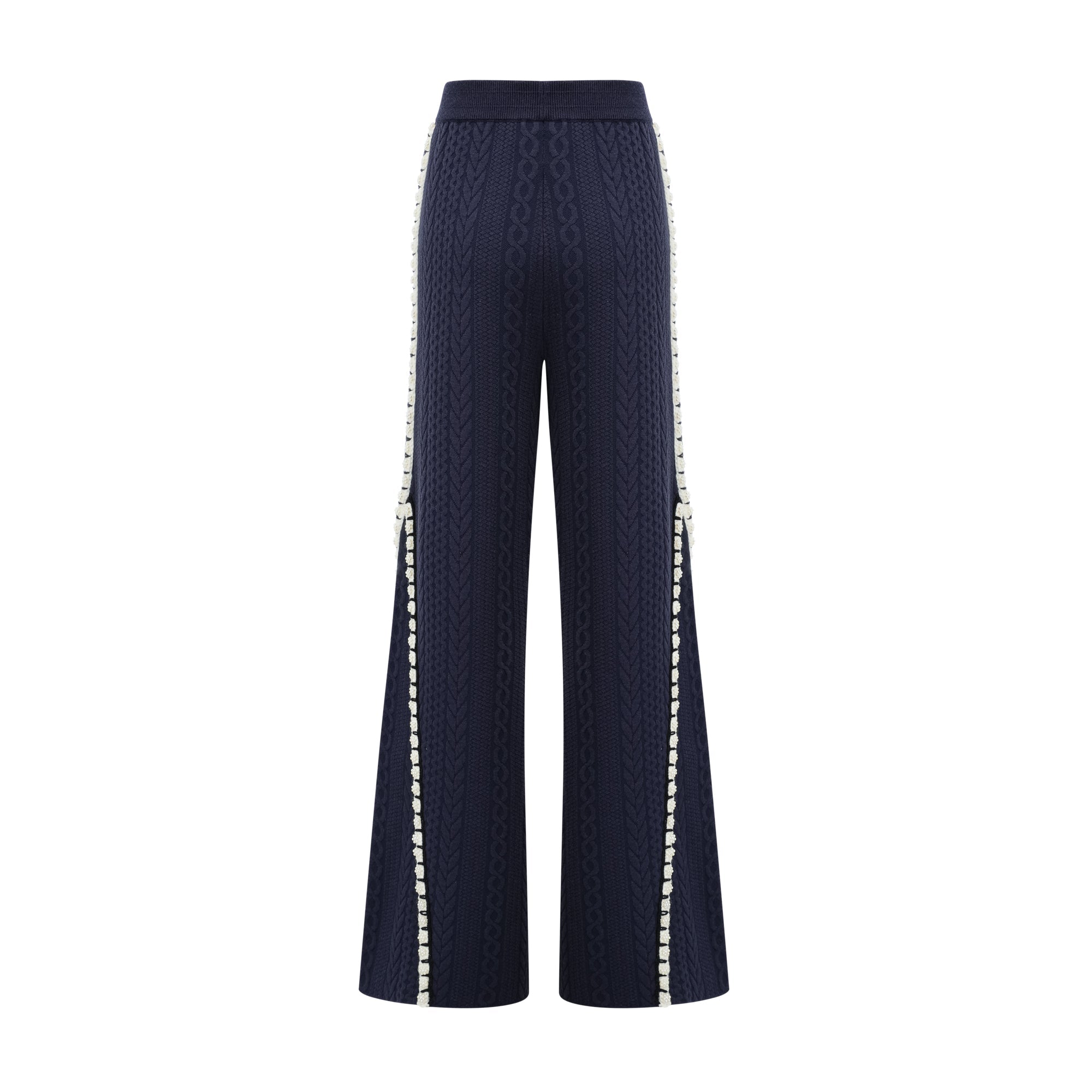 Elvira navy blue crochet-knit cardigan & trousers matching set (Final Sale-US Only)