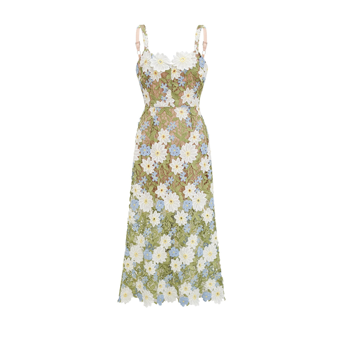 Carla floral embroidered hollow-carved midi dress