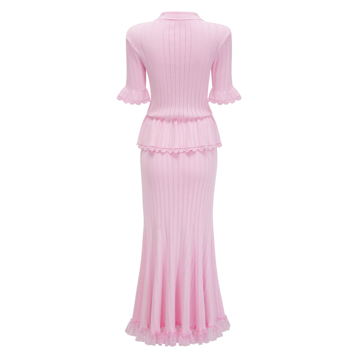Jocasta Pink Stretch Lace Knit Midi Dress