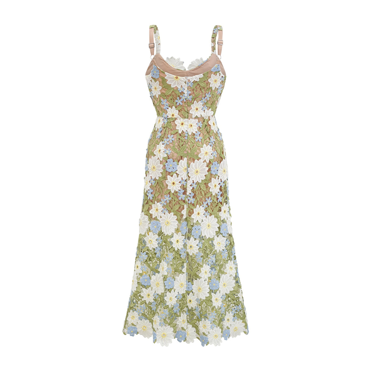 Carla floral embroidered hollow-carved midi dress (Final Sale)