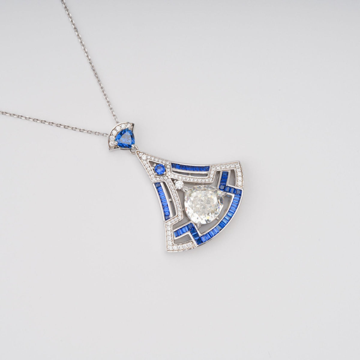Doris Blue Ginkgo Leaf Gemstone Pendant Sterling Silver Necklace