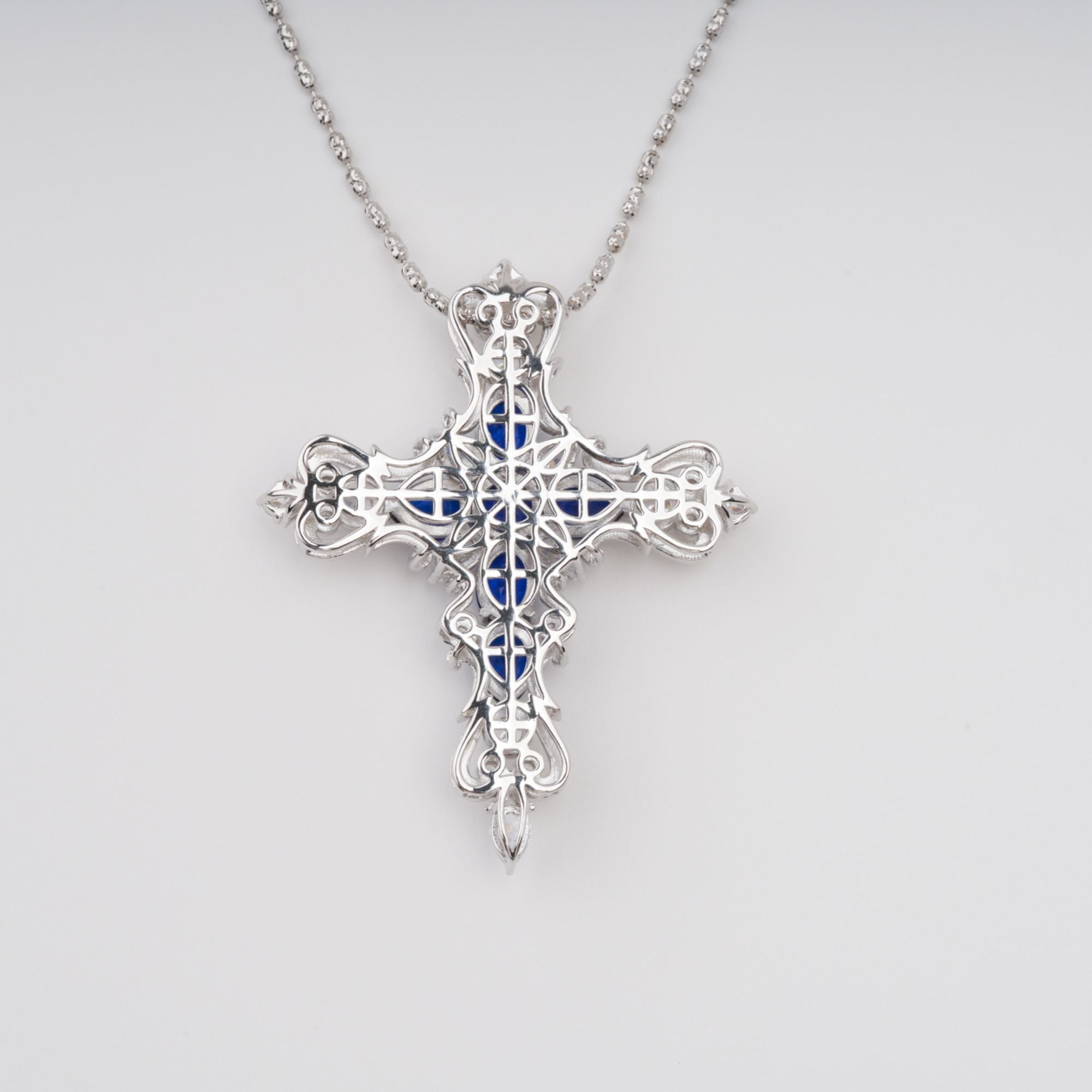 Tuulikki Blue Cross Shaped Pear Cut Gemstone Pendant Sterling Silver Necklace
