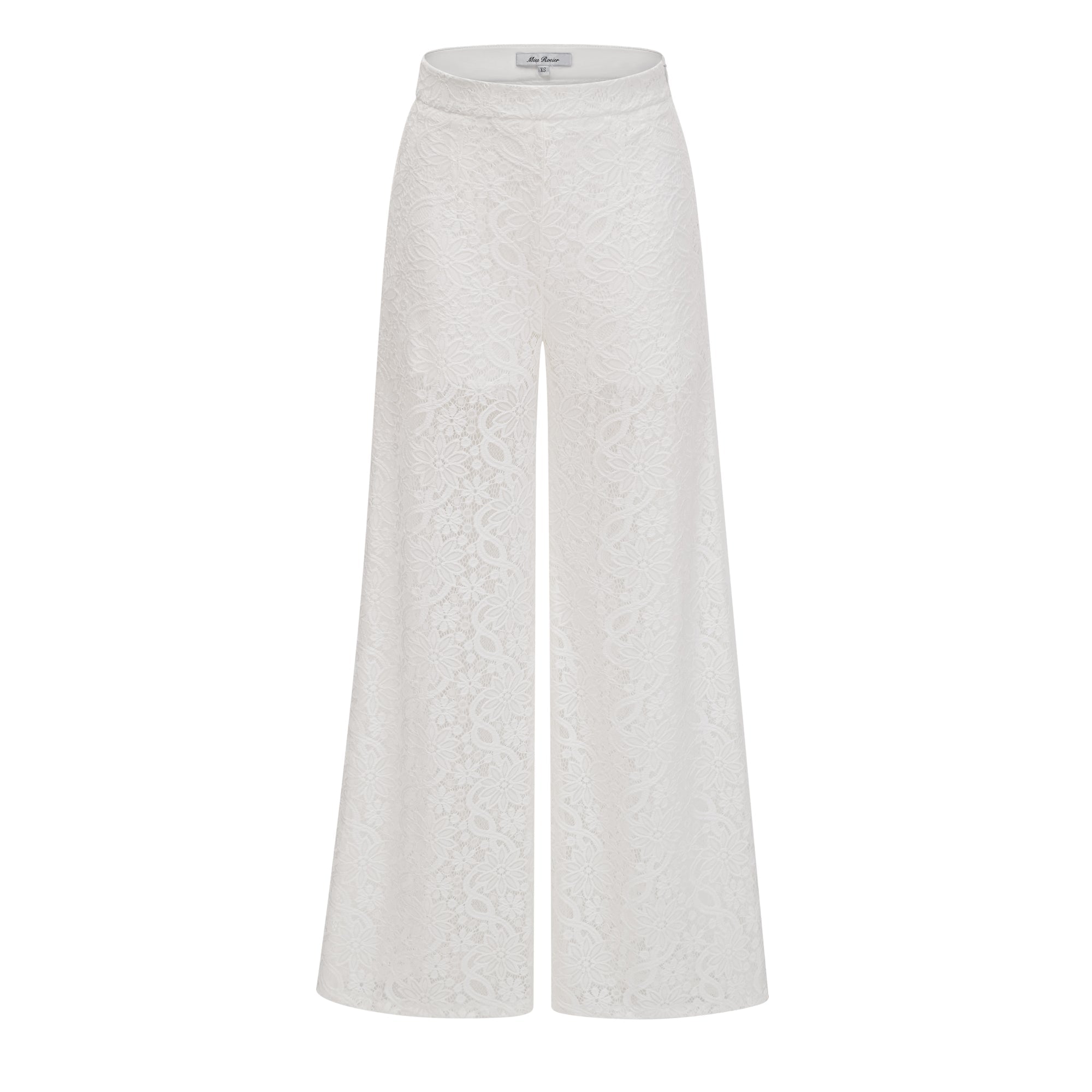 Loana White Floral Lace Top & Trousers Set
