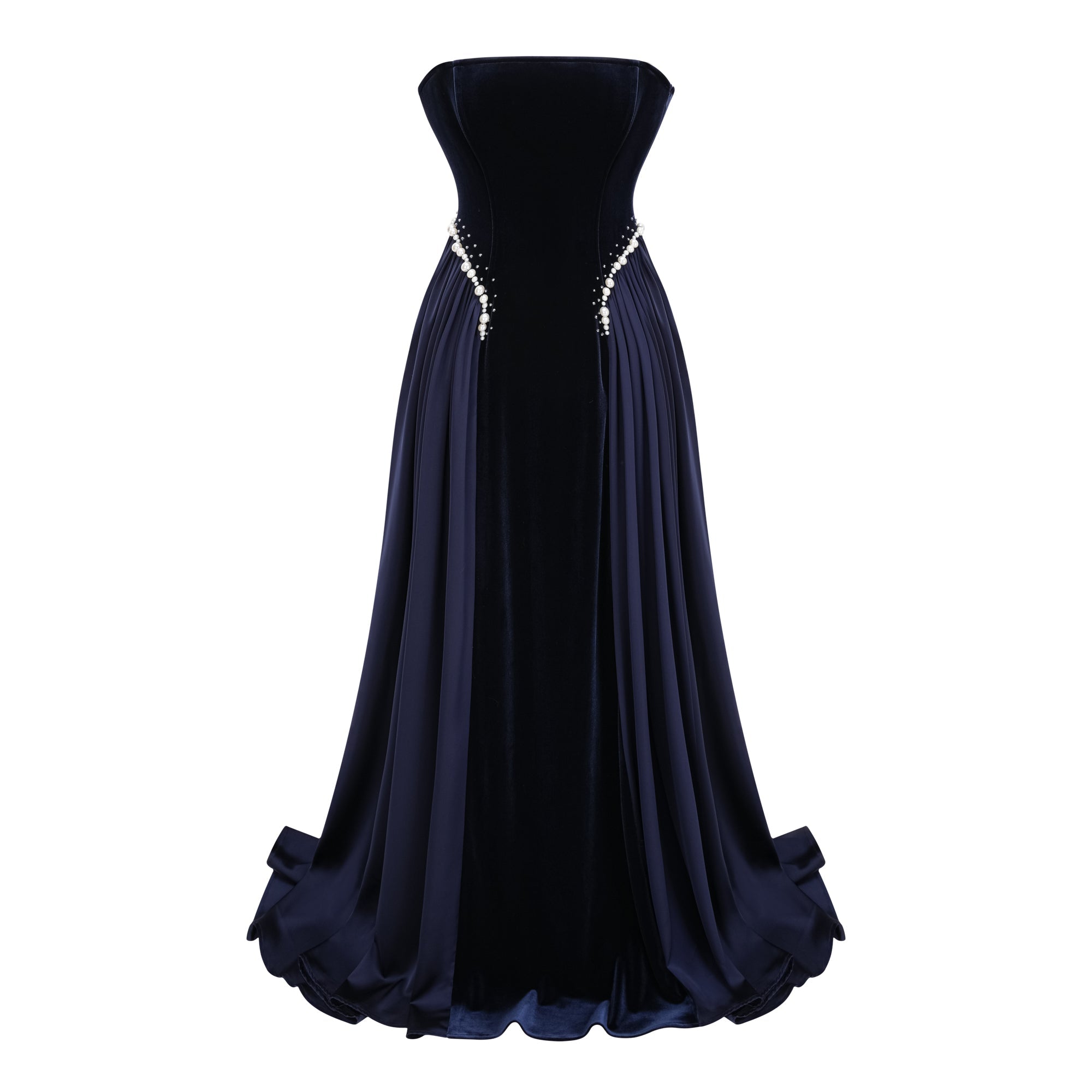 Raffaella Sapphire Pearl Trim Maxi Gown