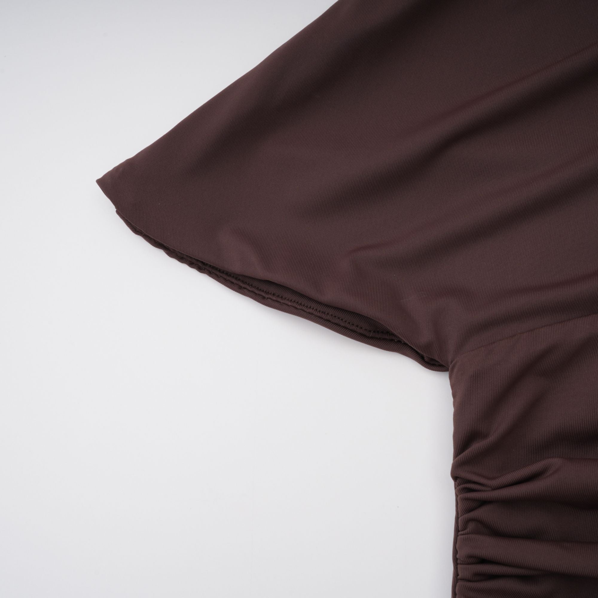 Prune Brown Night Out Asymmetrical Ruched Midi Dress (Final Sale)