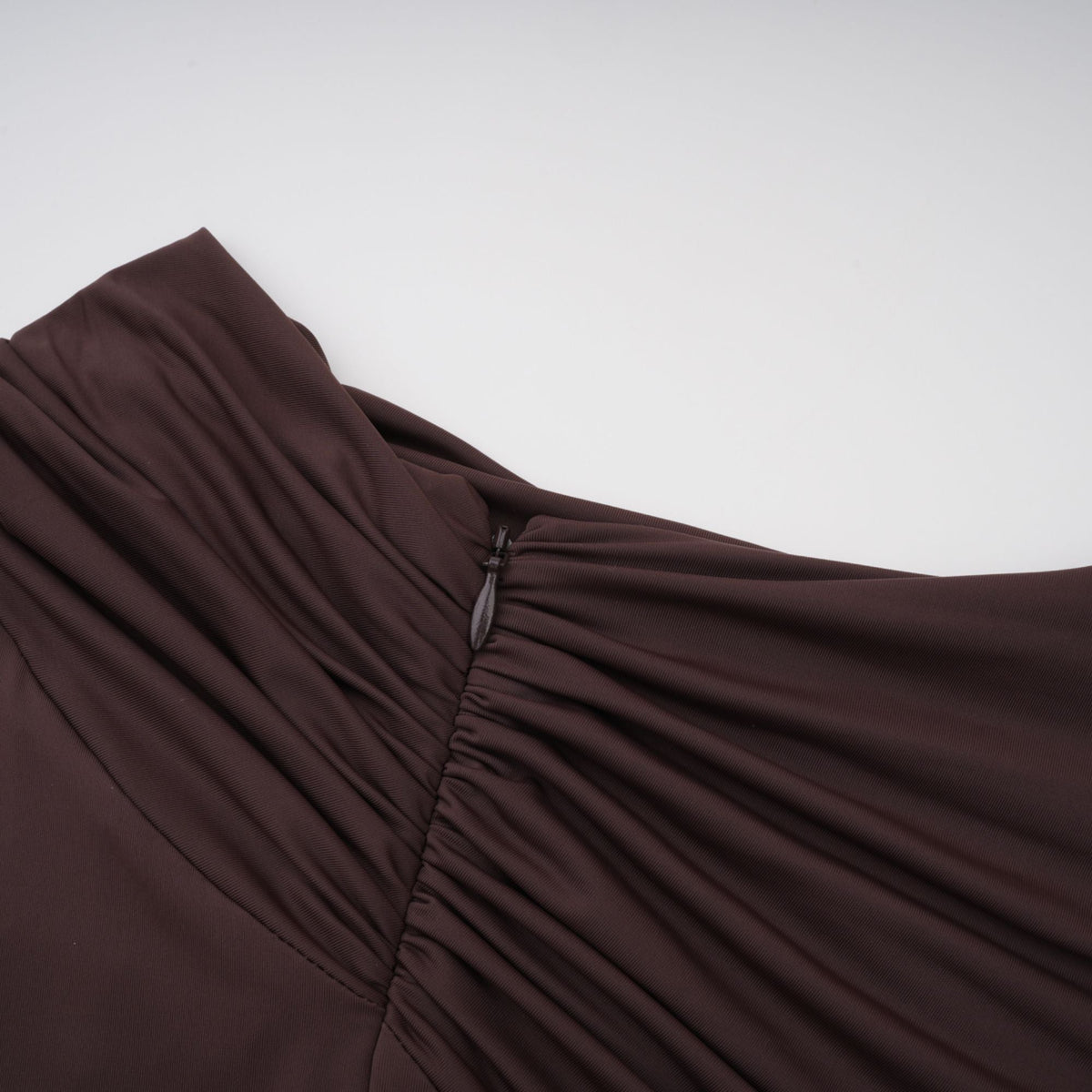 Prune Brown Night Out Asymmetrical Ruched Midi Dress (Final Sale-US Only)