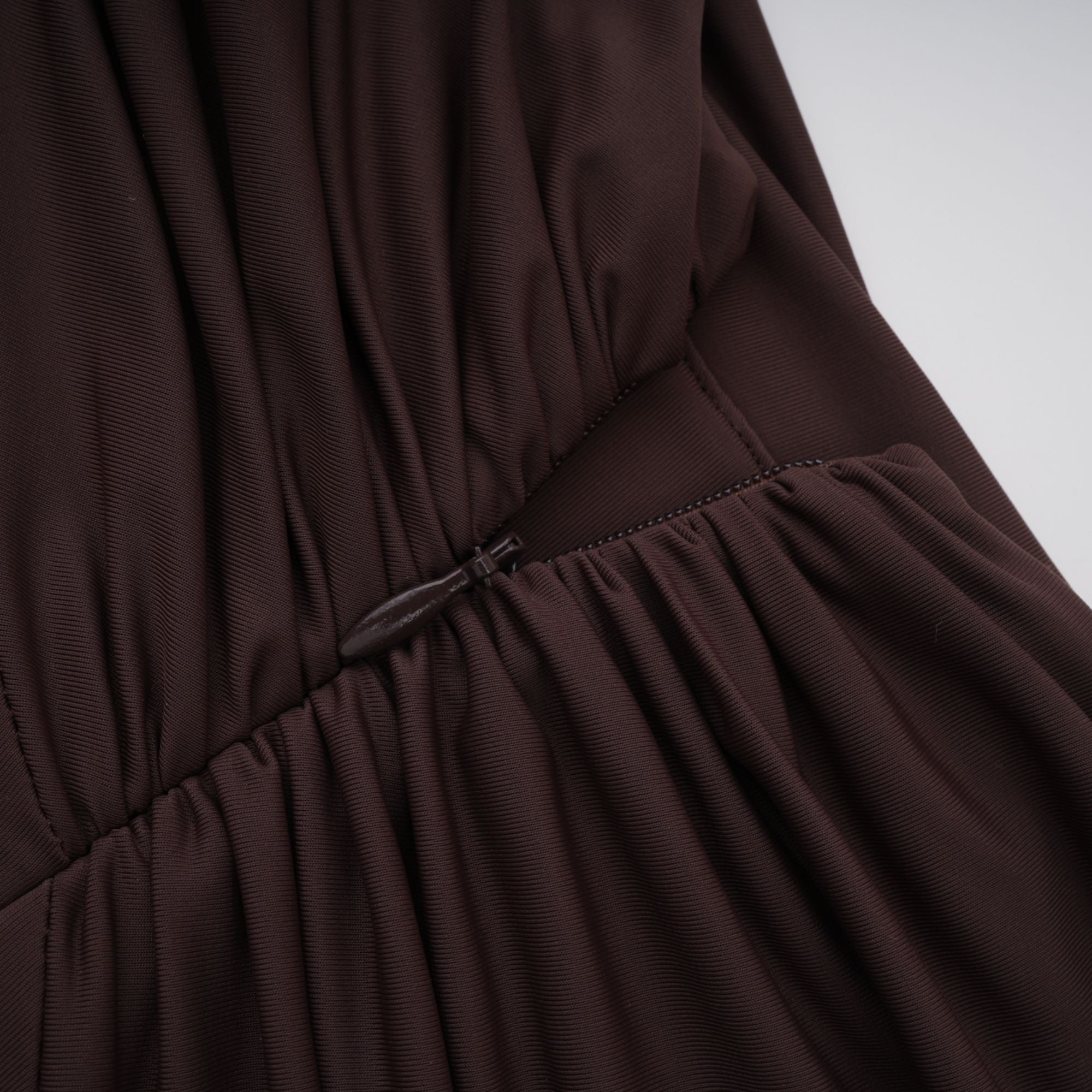 Prune Brown Night Out Asymmetrical Ruched Midi Dress