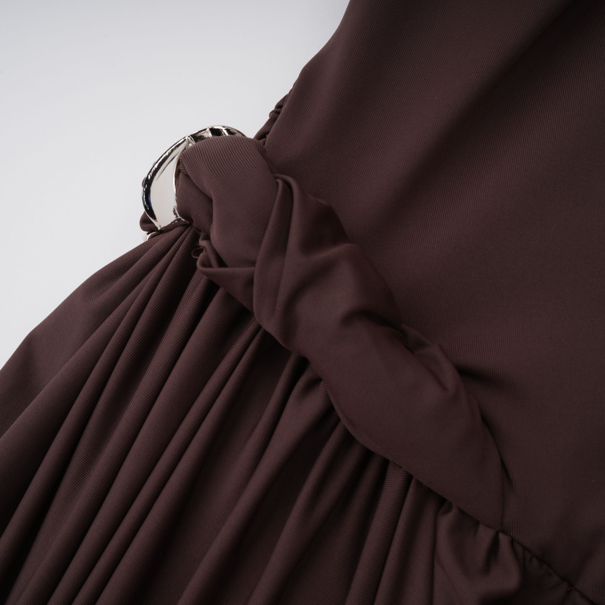 Prune Brown Night Out Asymmetrical Ruched Midi Dress (Final Sale)