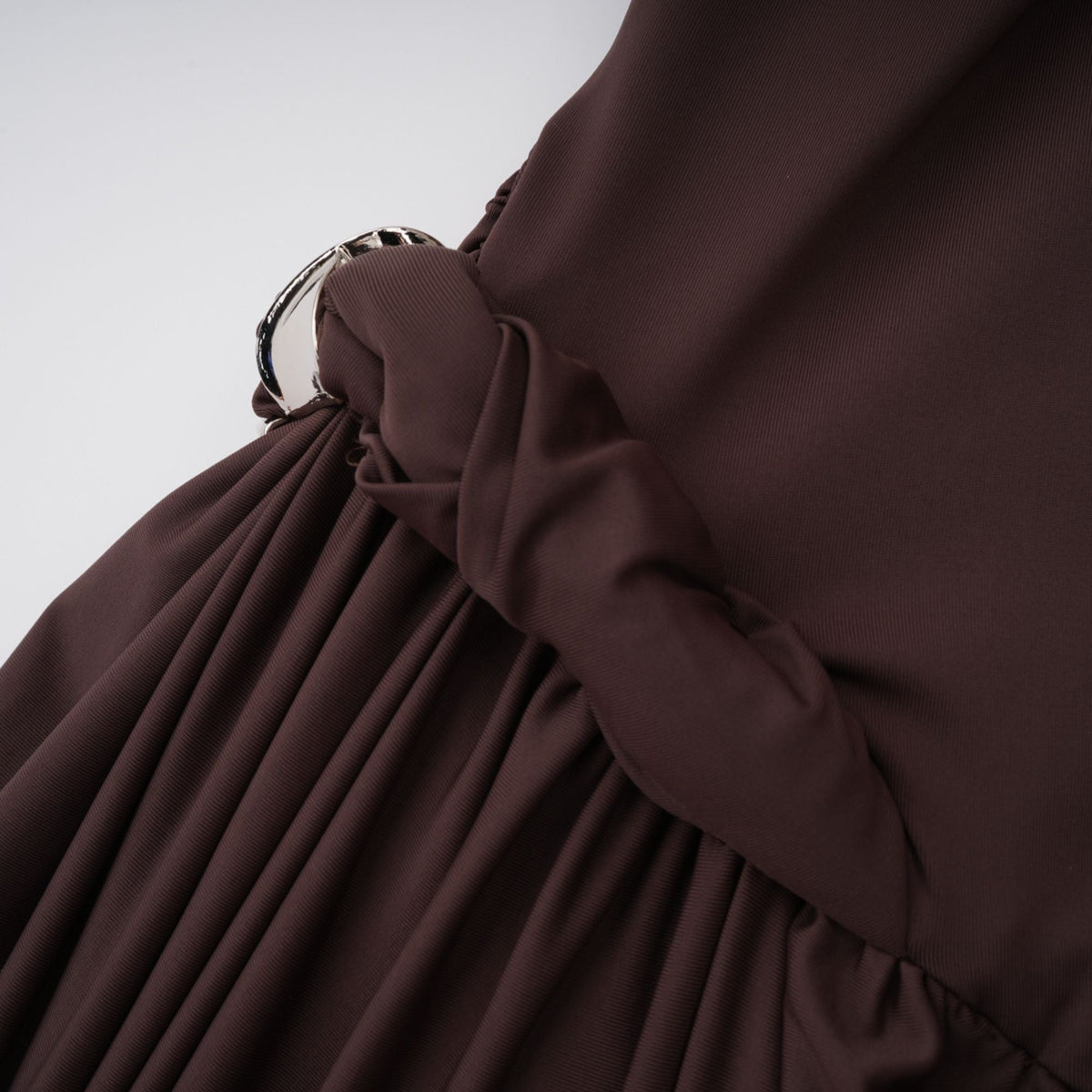 Prune Brown Night Out Asymmetrical Ruched Midi Dress (Final Sale)